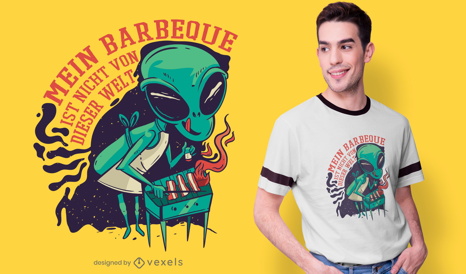 Design de camiseta alemã Alien BBQ