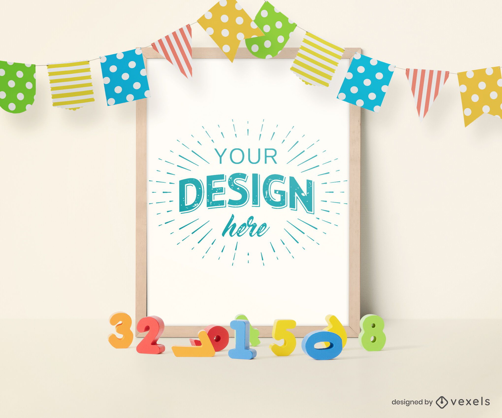 Toys pennants frame mockup composition