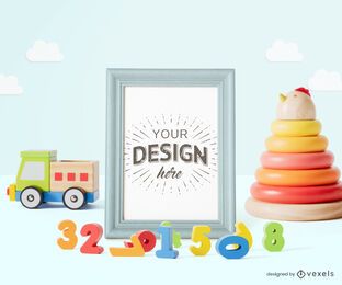 Composição de maquete de pôster de quadro de brinquedos