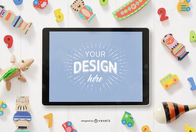 Composição de maquete de ipad de brinquedos infantis