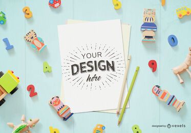 Toys paper sheet mockup composition