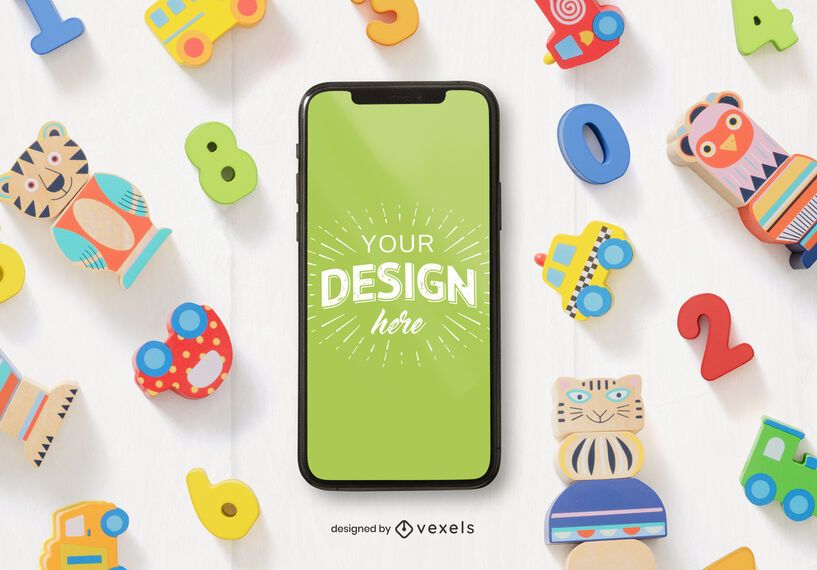 Toys Phone Mockup Composition PSD Mockup Download