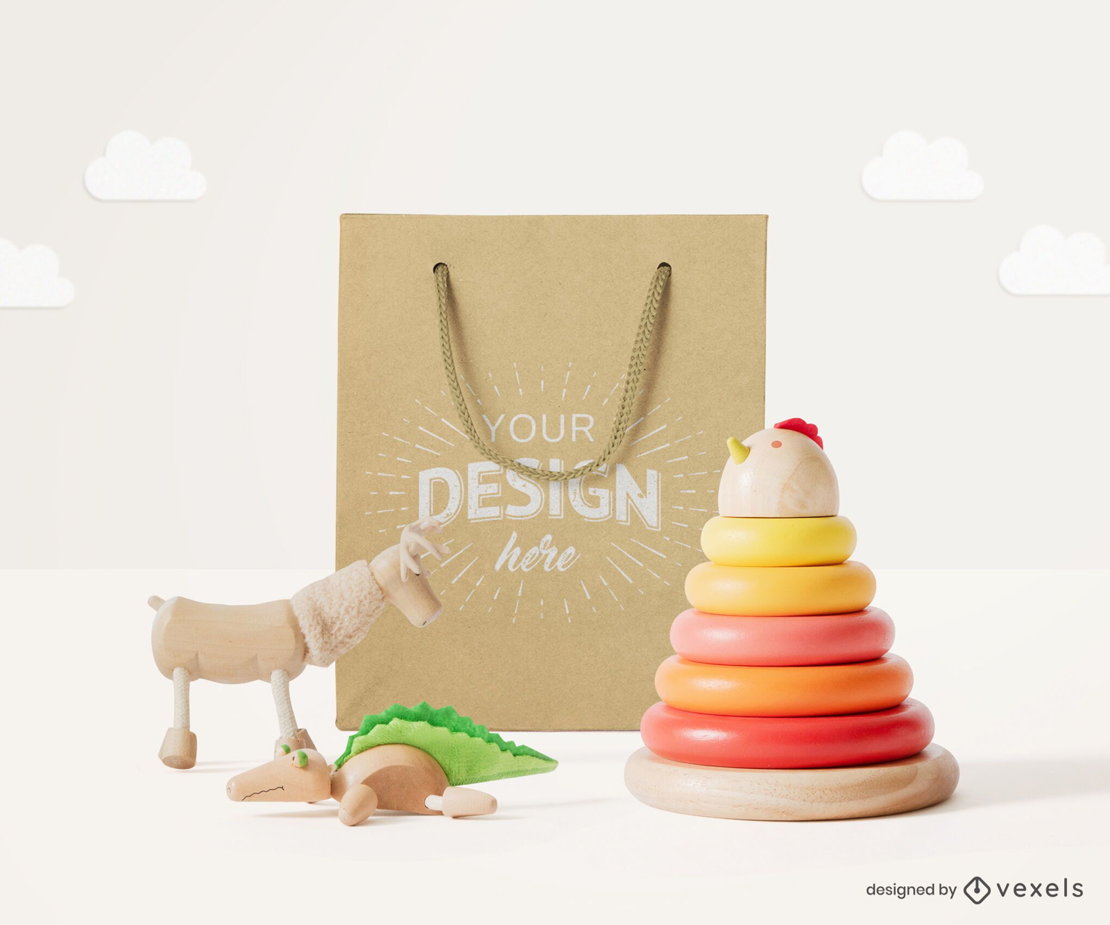 Paper bag toys mockup composition