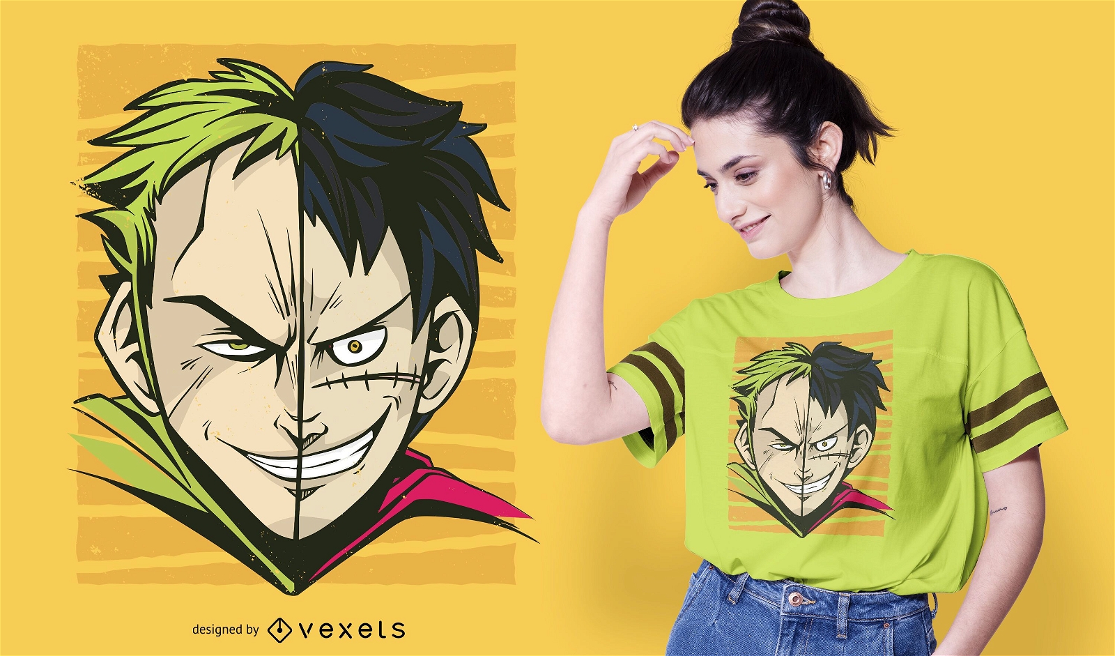 Design de camiseta Anime Split Face