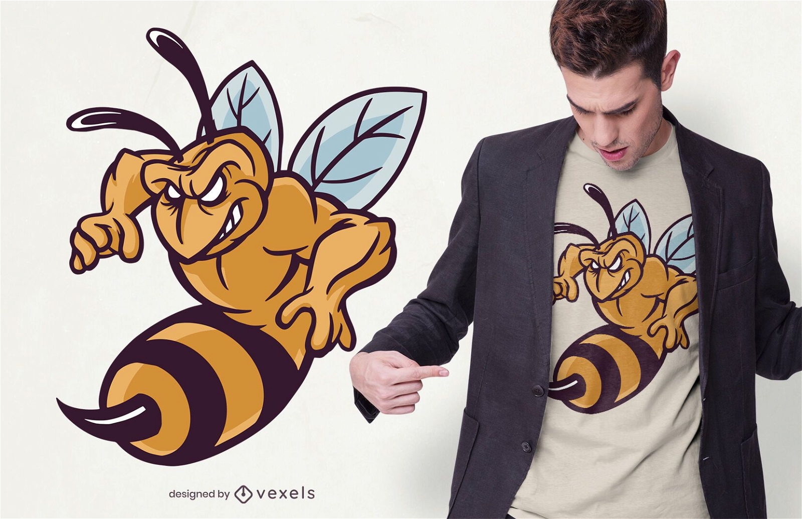 Diseño de camiseta de dibujos animados de animales de abeja enojada