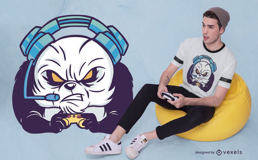 Design de t-shirt de panda de jogador Design de t-shirt de panda de jogador