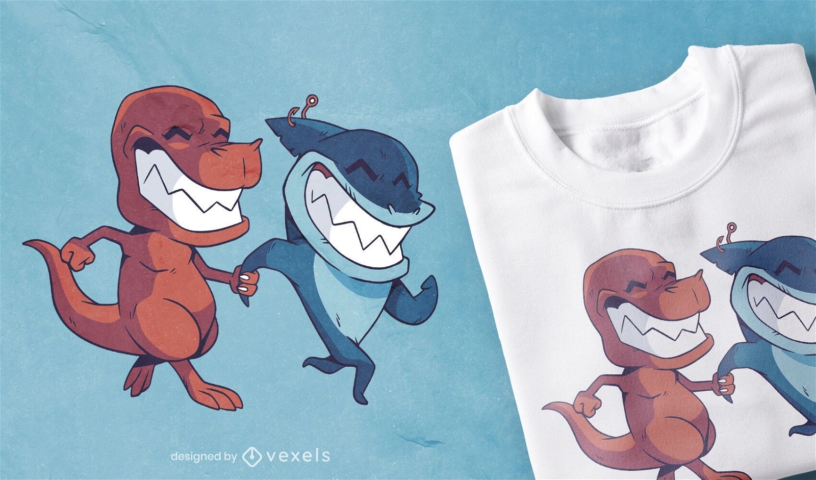 Dinosaur shark friends t-shirt design