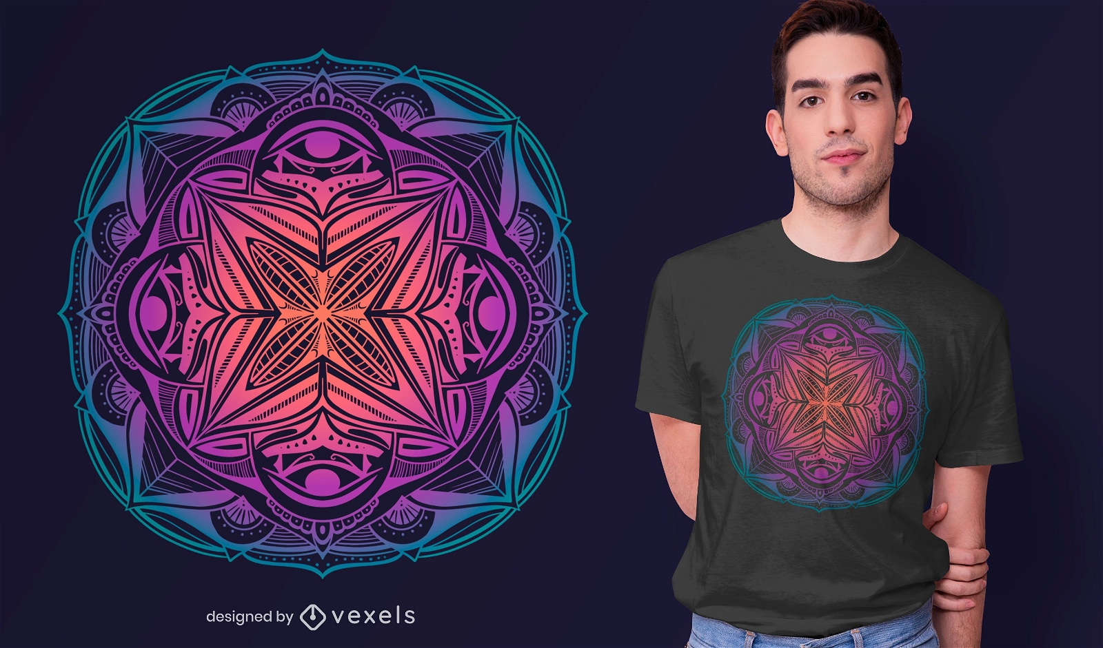 Diseño de camiseta colorida Mandala