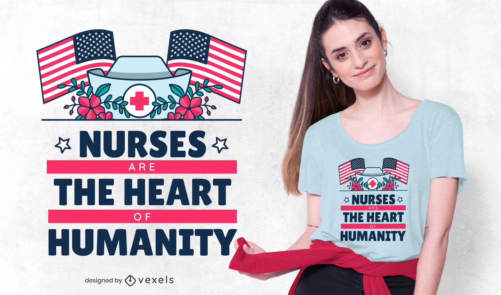 Diseño de camiseta con letras de enfermeras