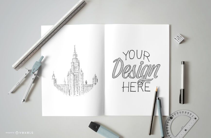 Download Drawing Sketch Mockup Composition - PSD Mockup Download