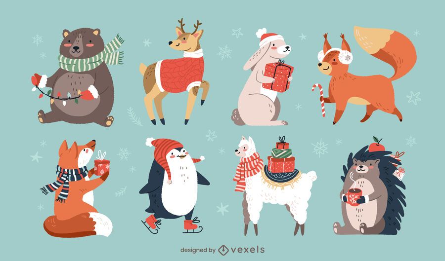 Conjunto de animais de Natal fofo Conjunto de animais de Natal fofo