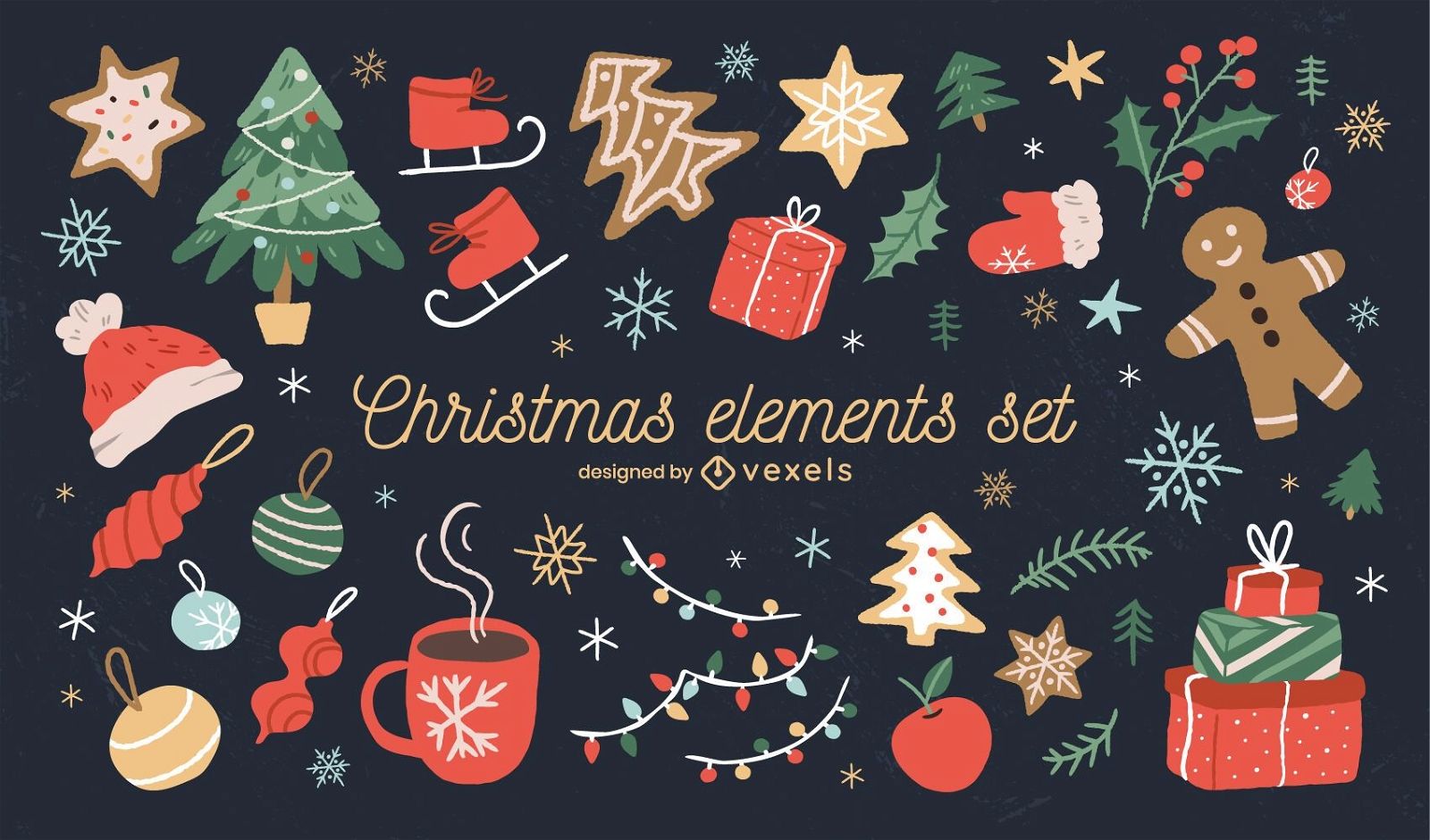 Conjunto de ilustración de vacaciones de elementos navideños