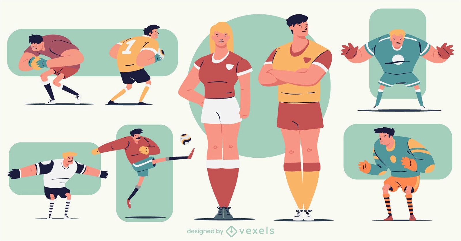 Buntes Fußball-Cartoon-Charakterpaket