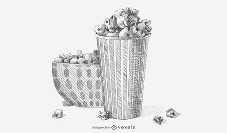 Hand-drawn Popcorn Sketch Illustration Hand-drawn Popcorn Sketch Illustration