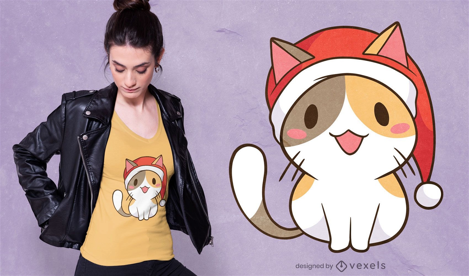 Diseño de camiseta de gato de santa