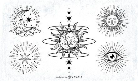 Paquete de ilustraciones de trazos de sol y luna Paquete de ilustraciones de trazos de sol y luna