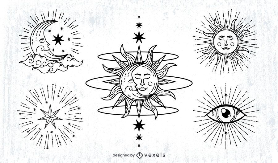 Sun and Moon Stroke Illustration Pack Sun and Moon Stroke Illustration Pack