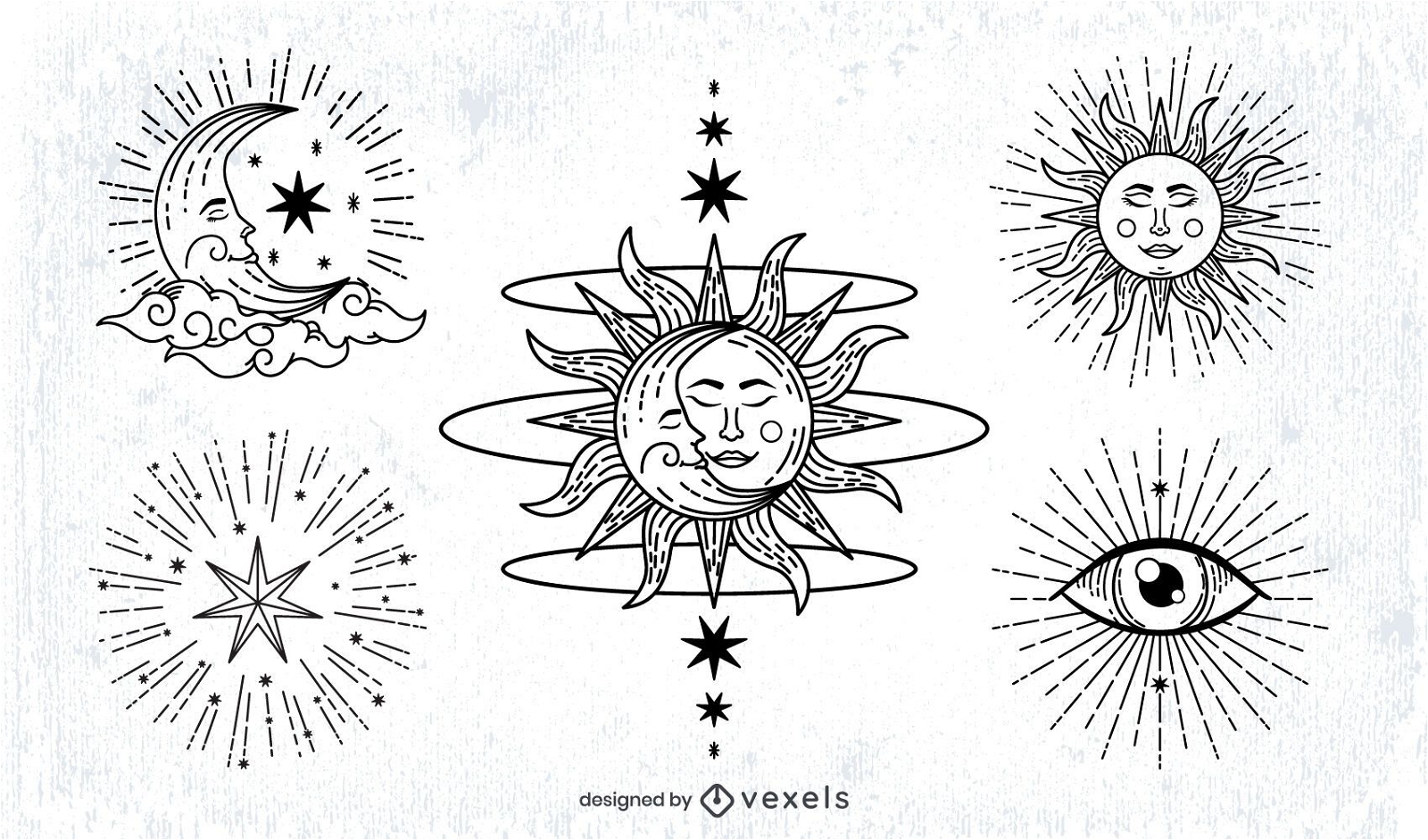Paquete de ilustraciones de trazos de sol y luna