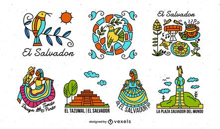 El Salvador Buntes illustriertes Elementpaket