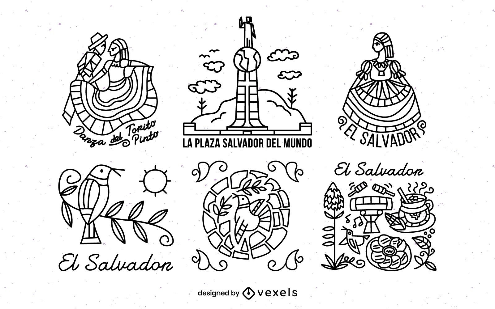 Paquete de ilustraciones de trazos de El Salvador