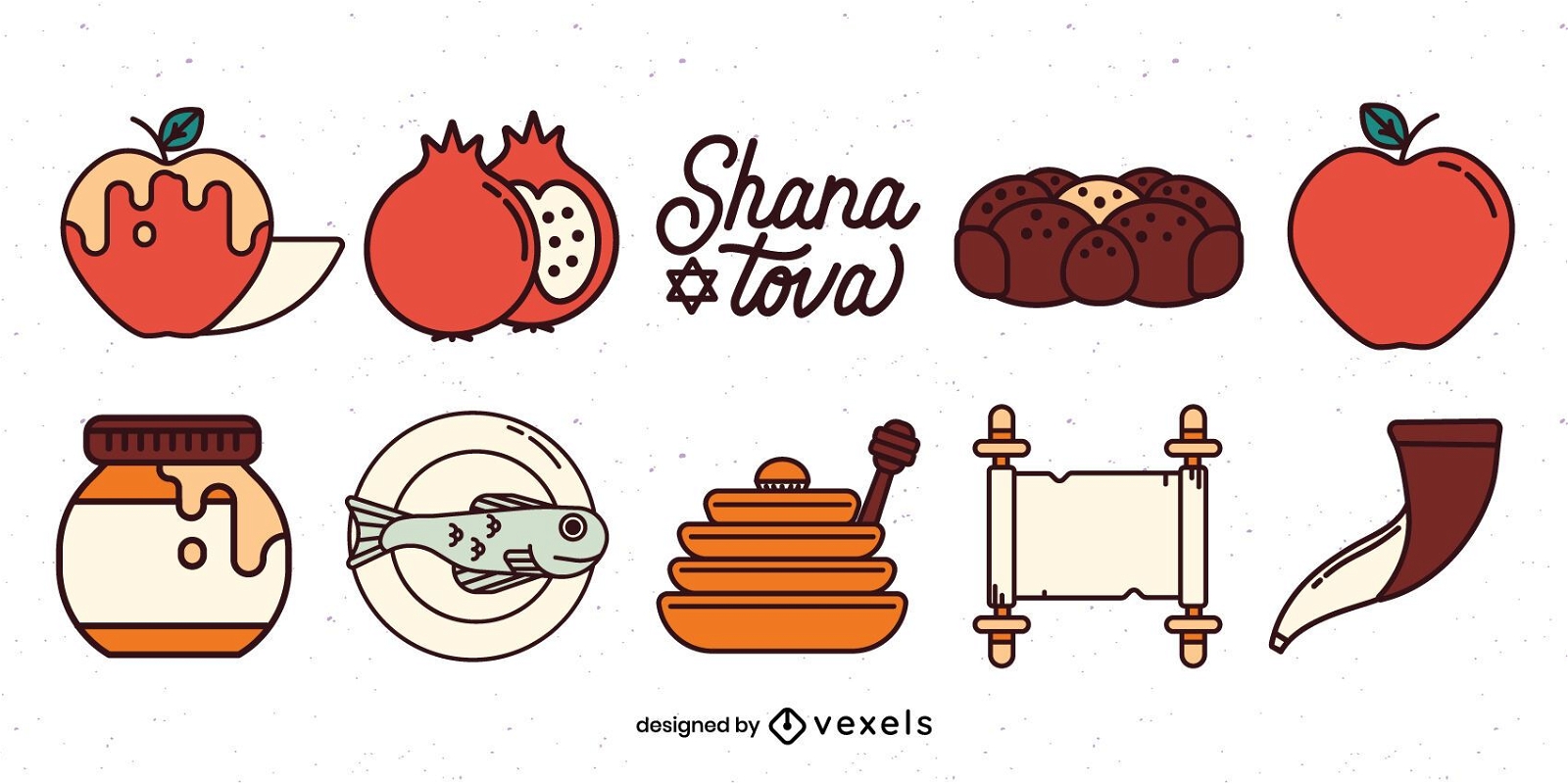 Rosh hashanah elements illustration set