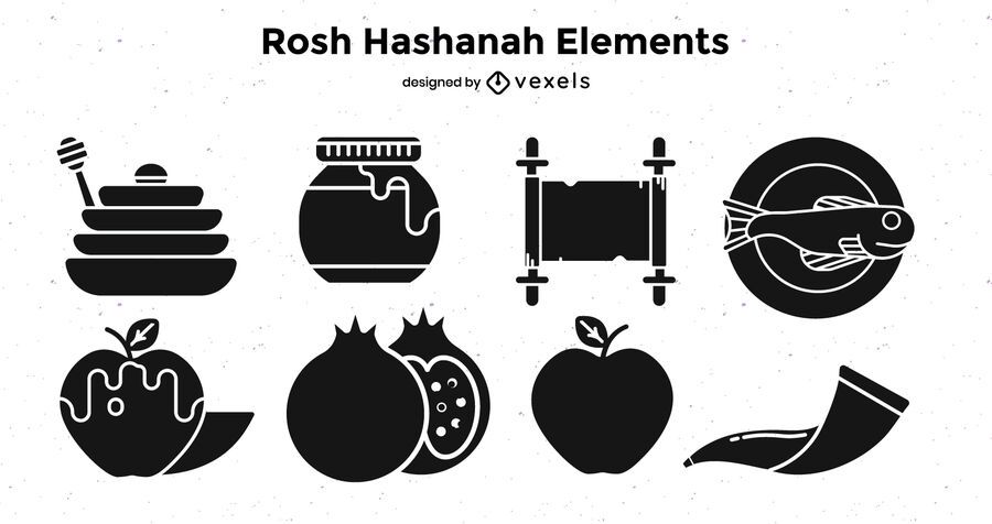 Conjunto de elementos de rosh hashaná negro Conjunto de elementos de rosh hashaná negro