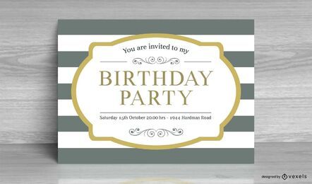Vintage Striped Birthday Invitation Card