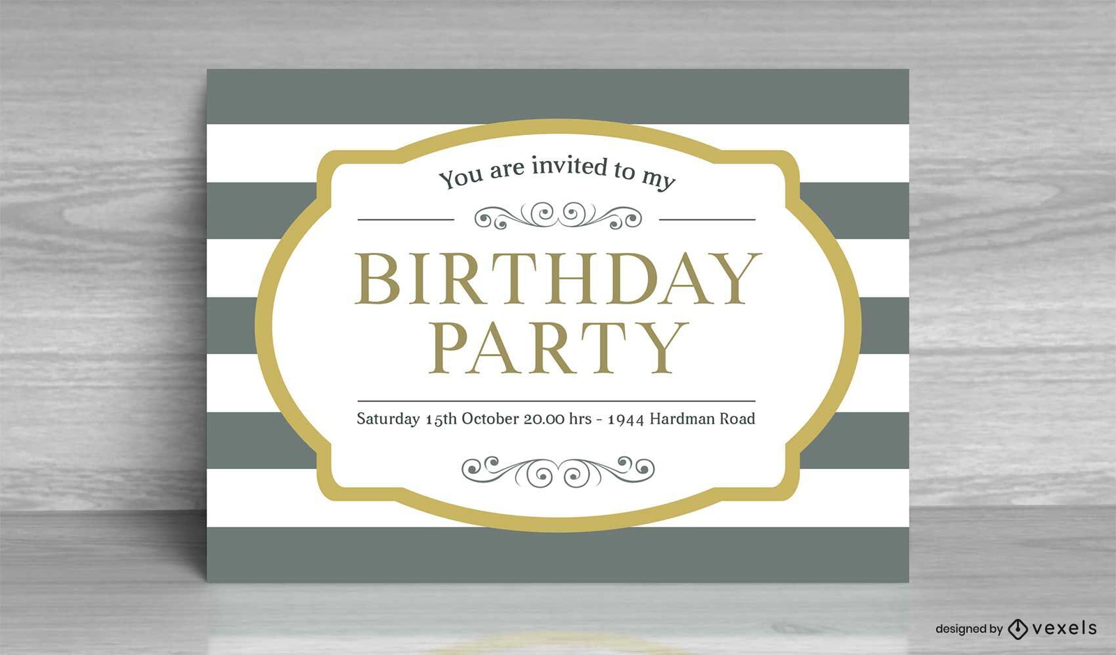 Vintage Striped Birthday Invitation Card