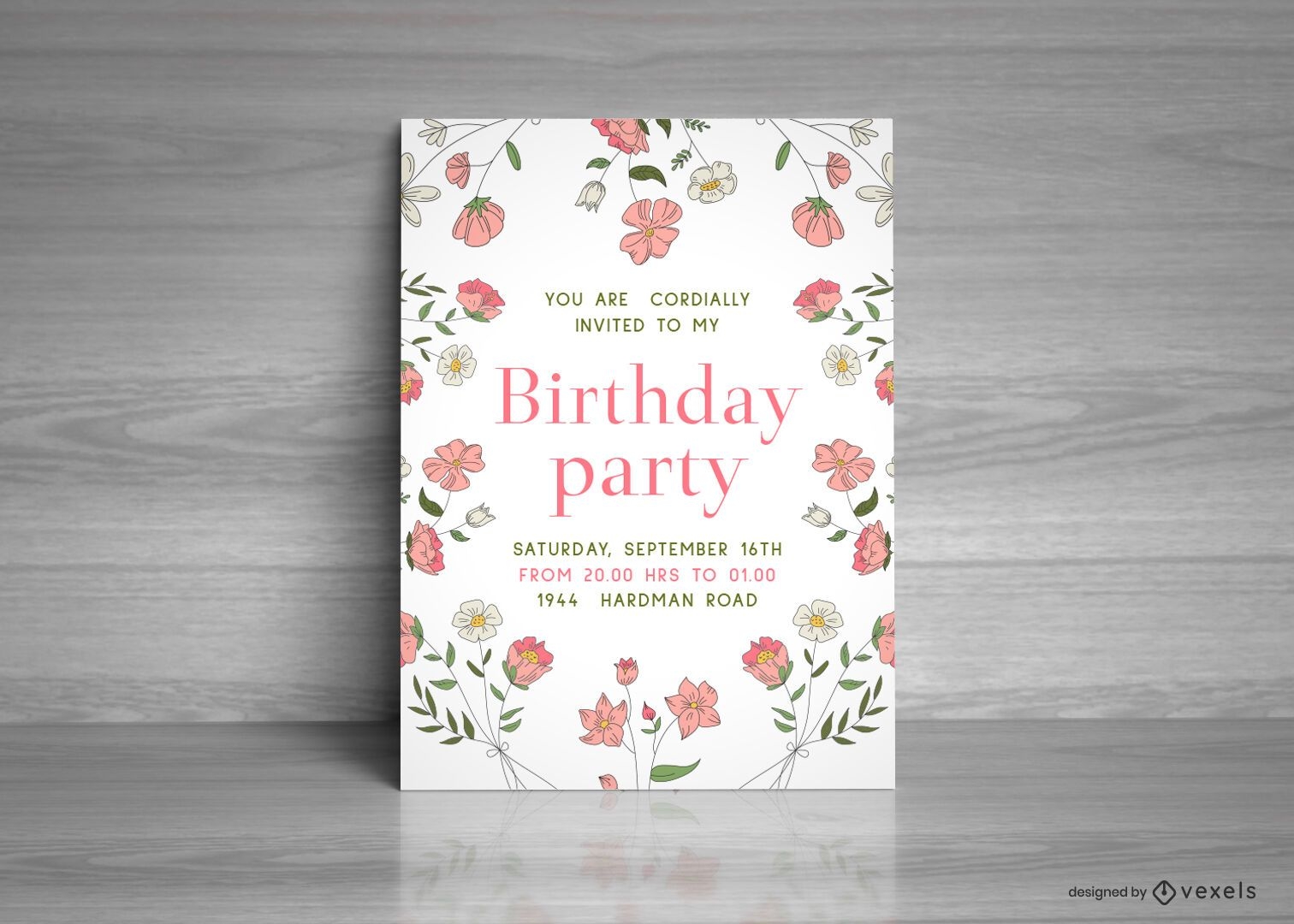 Floral Birthday Party Card Template