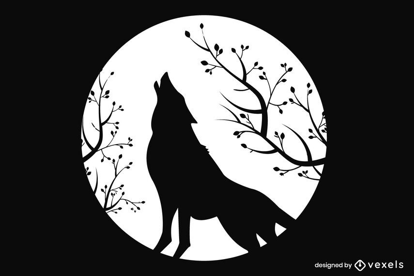 Moon Howling Wolf Silhouette - Vector Download