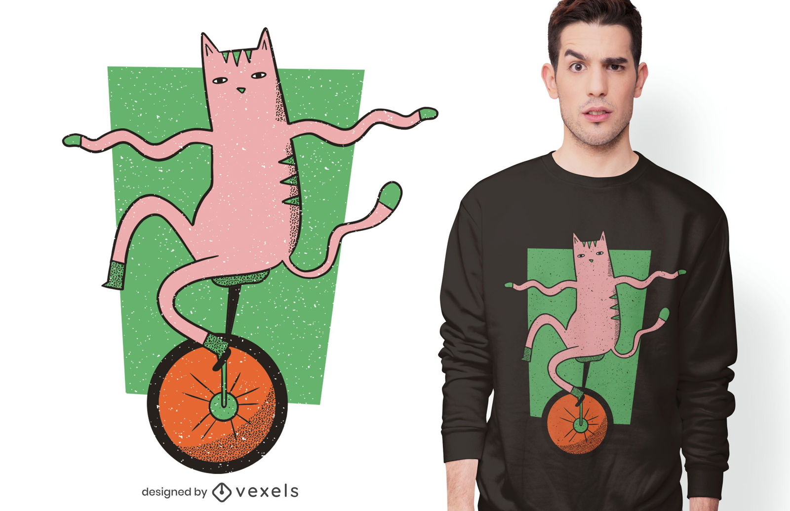 Diseño de camiseta de gato monociclo.