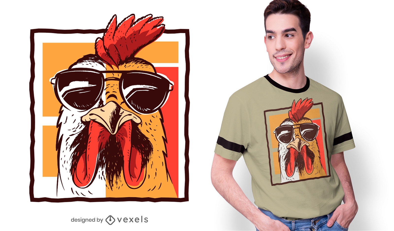 Diseño de camiseta de gafas de sol de gallo.
