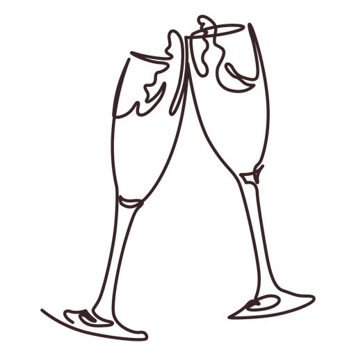 Champagne cheers line drawing design Transparent PNG & SVG vector file