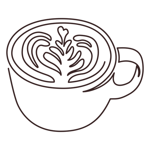 Cup with latte arte line drawing PNG Design