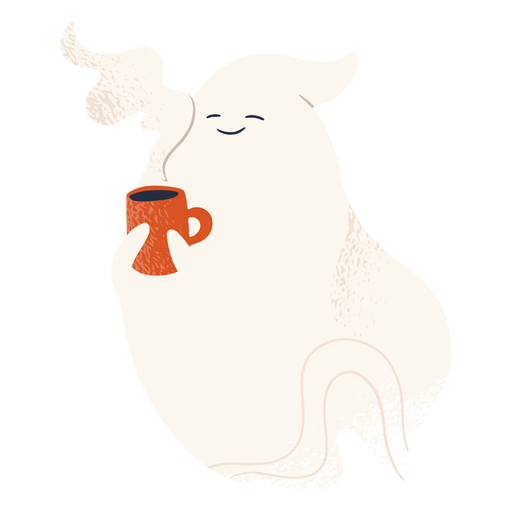 Fantasma fofinho bebendo caf? Desenho PNG