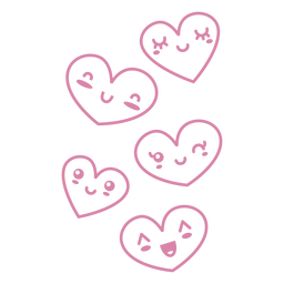 Corações fofos com rostos planos Desenho PNG