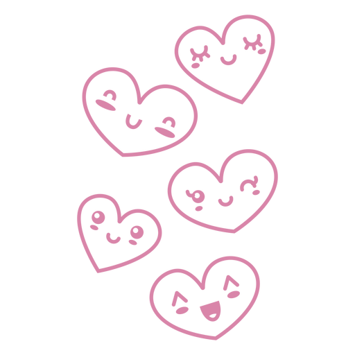 Cute hearts with faces flat PNG Design