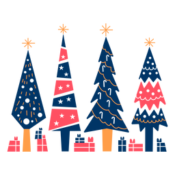 Árboles geométricos y regalos Diseño PNG
