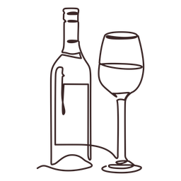 Glass and wine bottle line drawing stroke PNG Design Transparent PNG