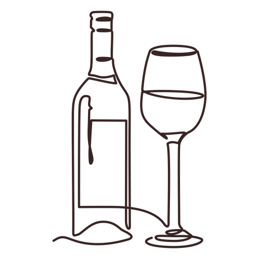 Strichzeichnung der Glas- und Weinflasche PNG-Design