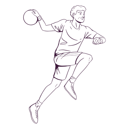 Handball man player with ball hand drawn