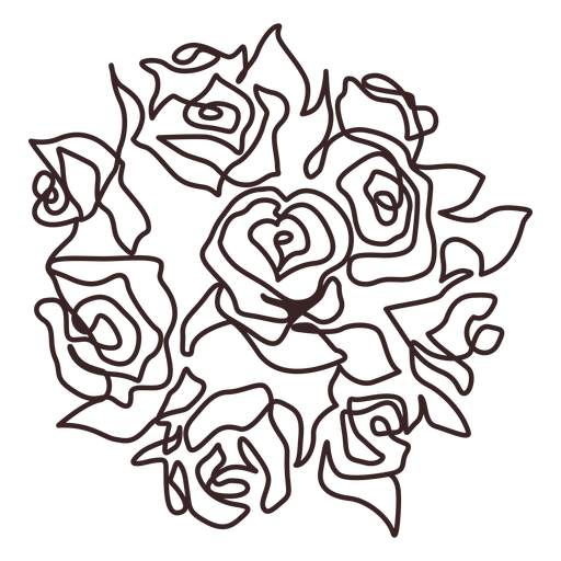 Traço de desenho de buquê de rosas Desenho PNG