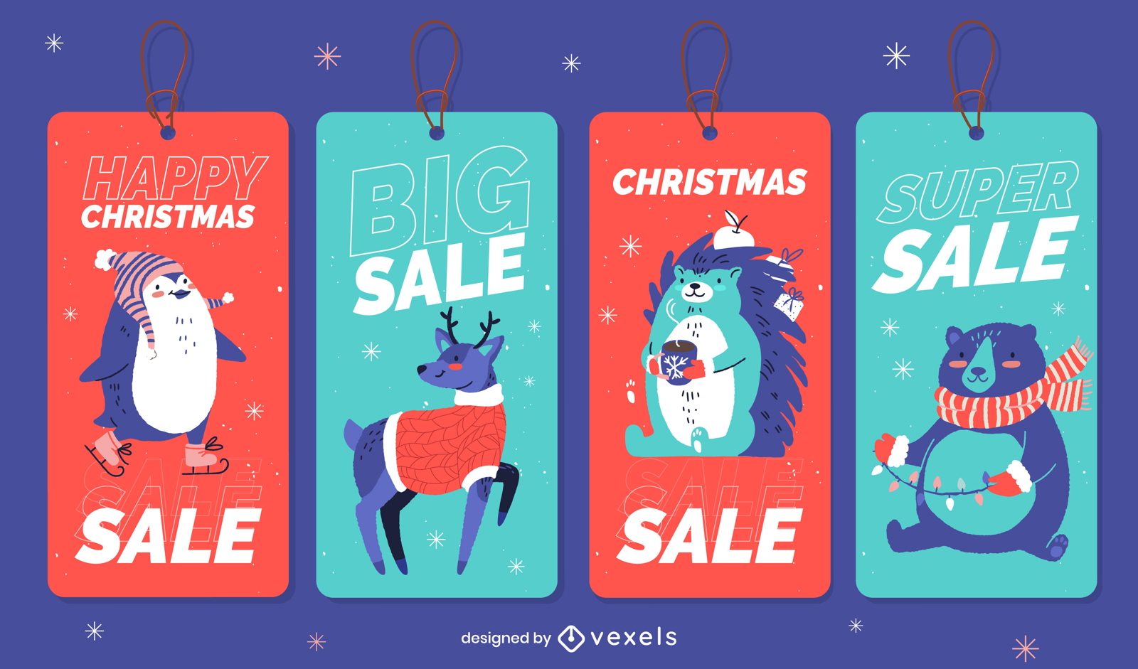 Paquete de etiquetas de venta de animales de Navidad