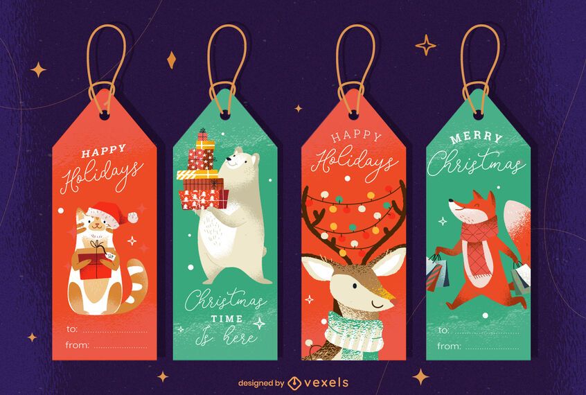 Christmas Animals Tag Design Set Christmas Animals Tag Design Set