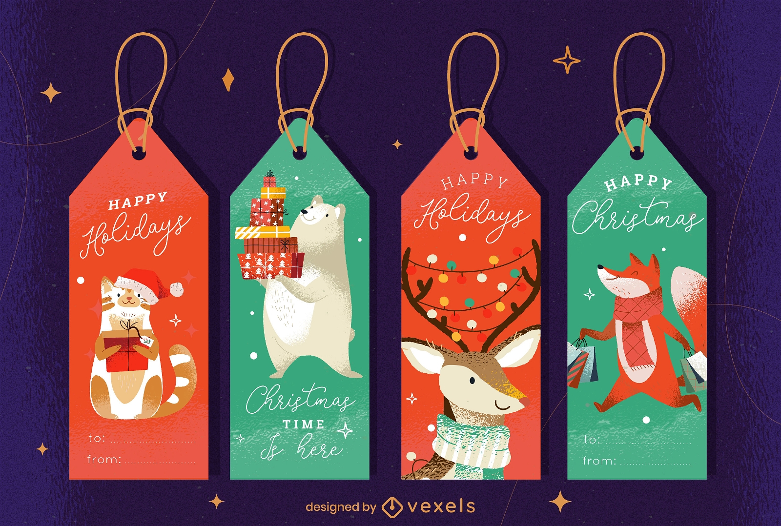 Christmas Animals Tag Design Set