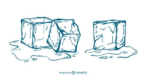 Conjunto de ilustración de trazo de cubitos de hielo Conjunto de ilustración de trazo de cubitos de hielo