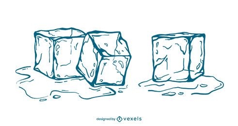 Ice cubes stroke illustration set