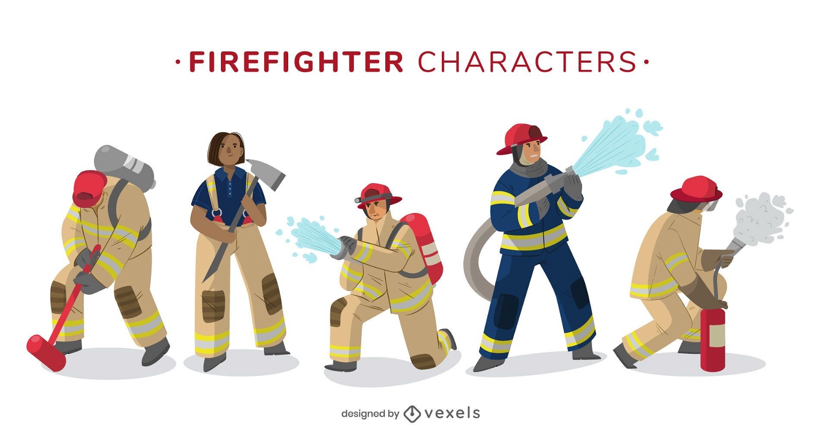 Pacote de design de personagens de bombeiro
