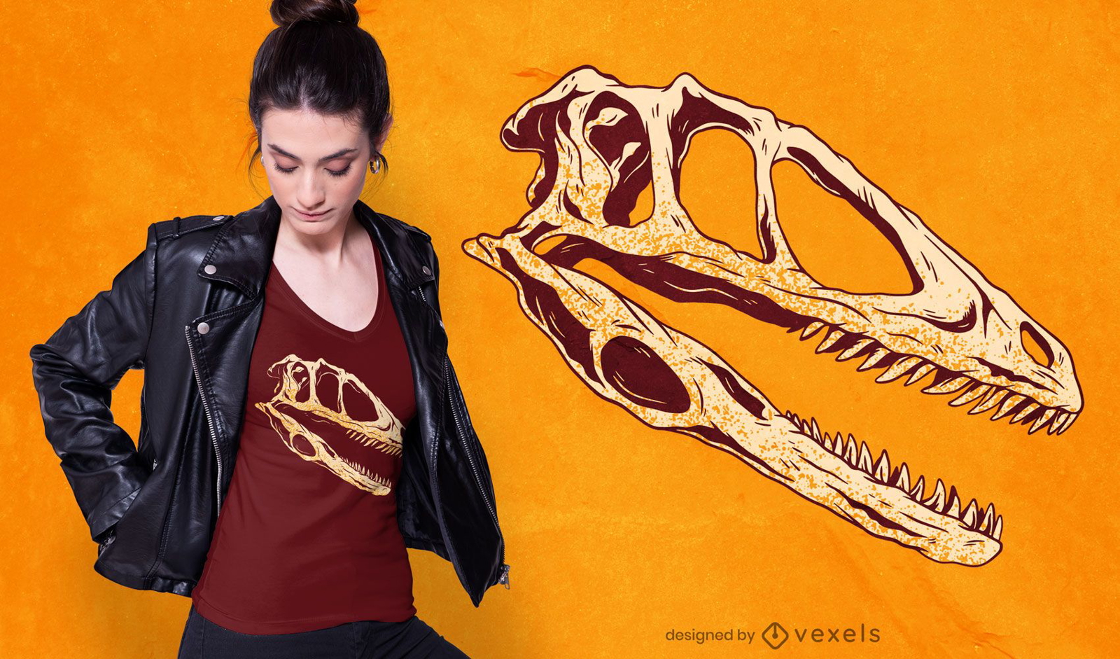 Design de camiseta com caveira de dinossauro