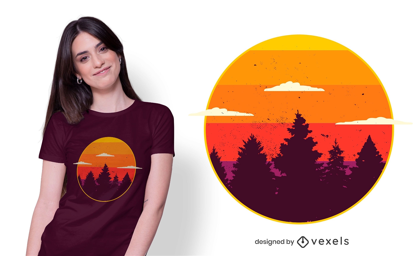 Sonnenuntergang Wald T-Shirt Design